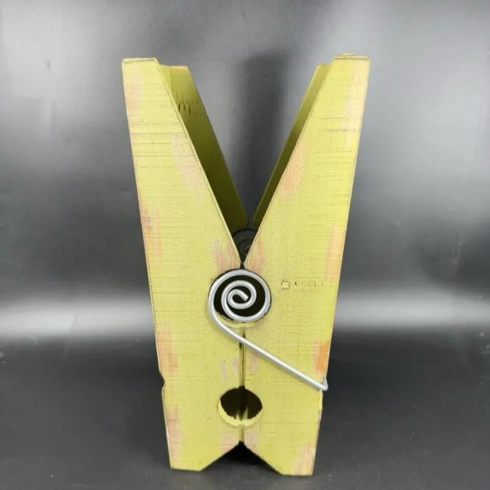 Primitive Style Green Oversize Wood Clothespin‎ Note Bill Holder Decorative Pin